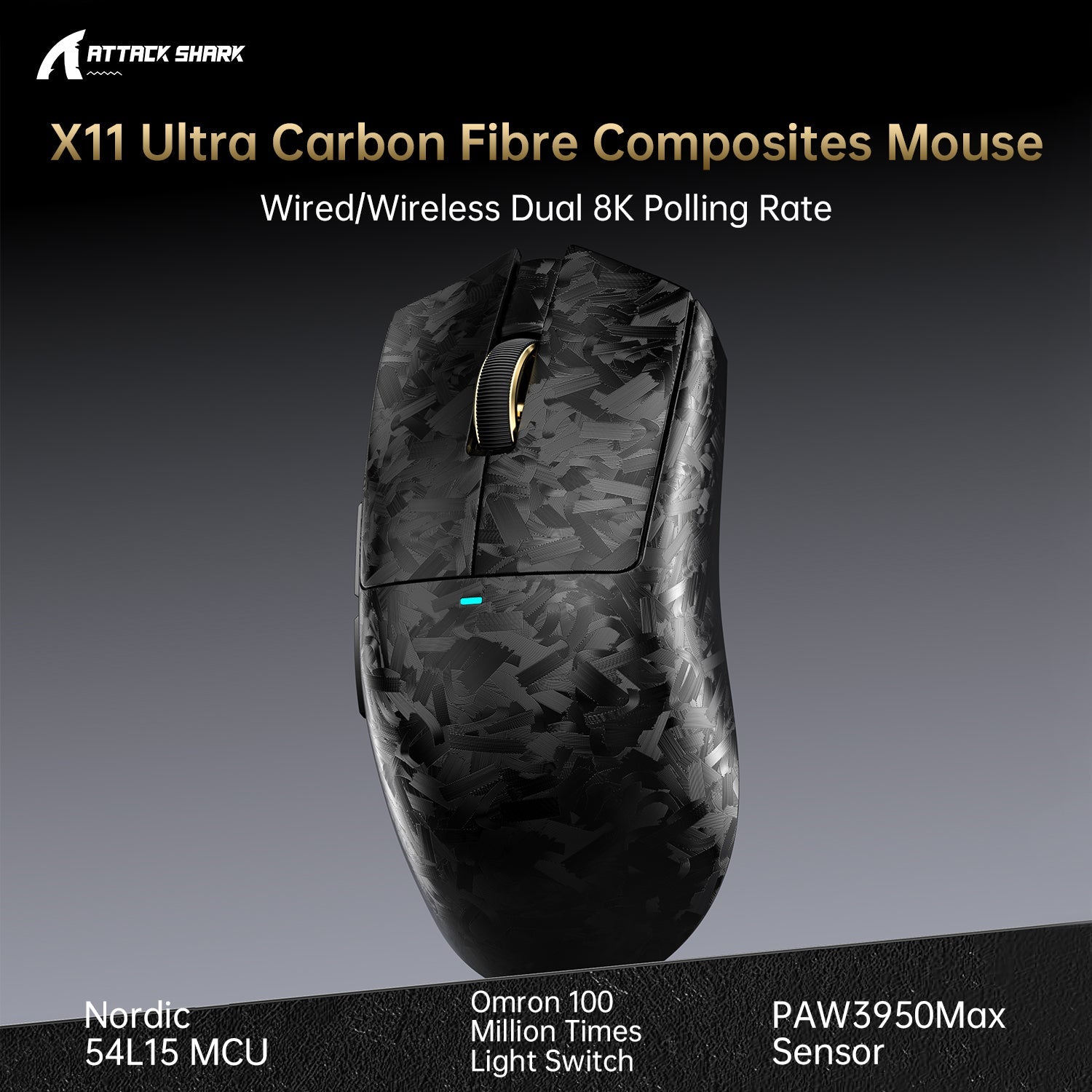 Attack Shark X11 Ultra Carbon Fiber PAW3950 8K Wireless Gaming Mouse