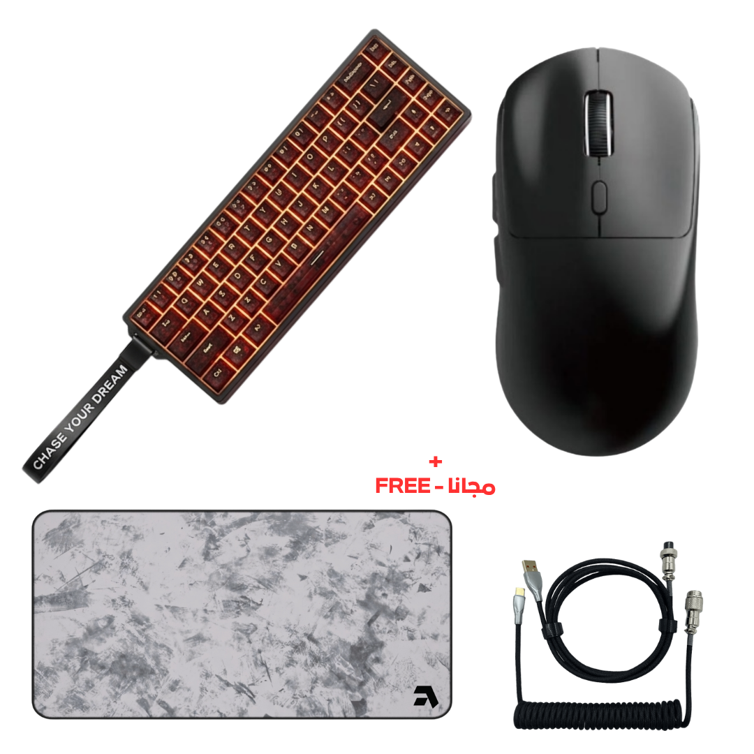 MENGZU Z68 Wireless Mechanical Gaming Keyboard + GPW-II Mouse + Mousepad + cable "عرض التوفير"
