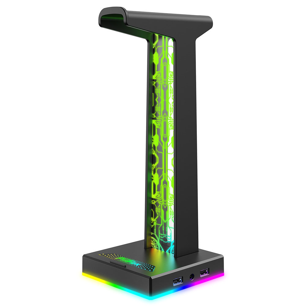 RGB Gaming Headset Stand Dual USB 3.5mm Audio Port