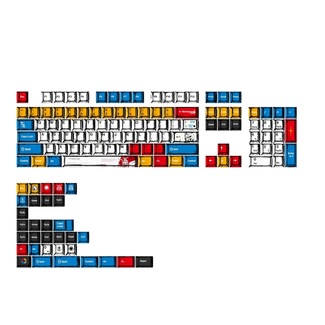 2D Comic Sketched Gundam Cherry PBT Keycaps 137 Keys