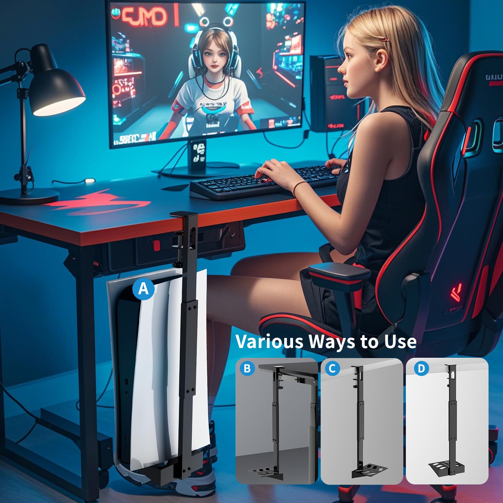 PS5 Vertical Mount Under Desk for PS5/PS5 Slim/PS5 Pro